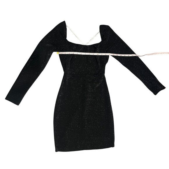 SHEIN Black Shimmer Bodycon Mini Dress XS Long Sleeve Party Glam - Picture 3 of 13